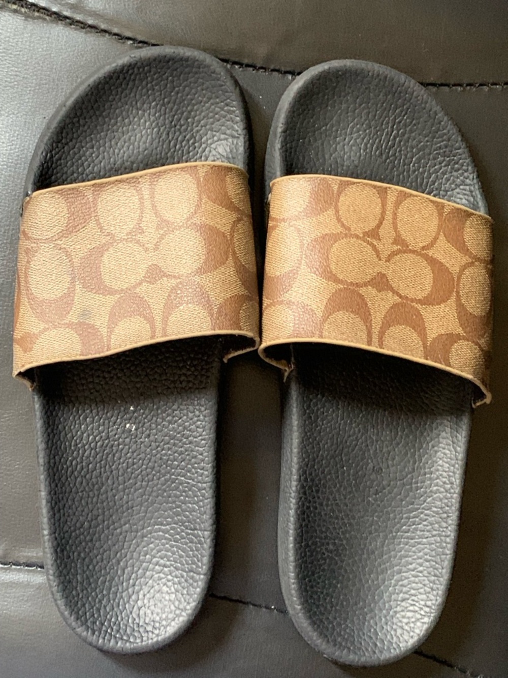 Coach Tan/Brown Signature Monogram Slide Sandals